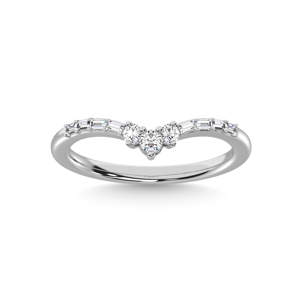 14K White Gold Diamond 1/6 Ct.Tw. Chevron Band: 14K White Gold Diamond 1/6 Ct.Tw. Chevron Band 14k White Gold Stone Color: G-h Stone Clarity: I1 Each ring is presented in standard size 6.5. Complimentary resizing is available between sizes 510 (in 