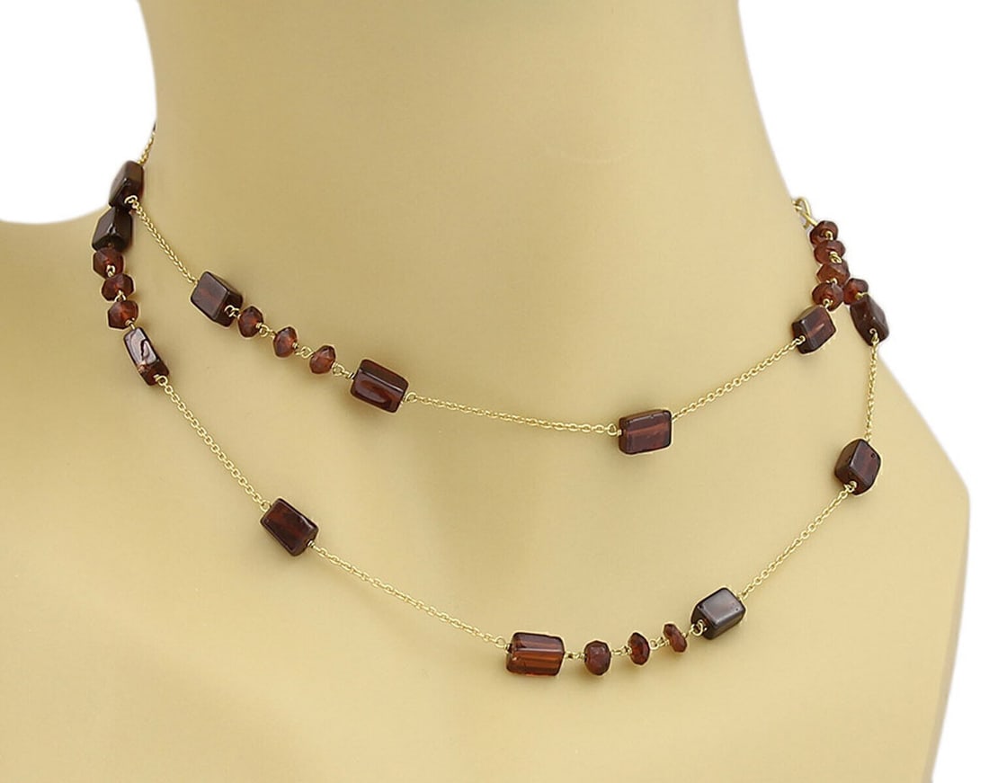 Unbranded Vintage 18k Yellow Gold Garnet Station Necklace 28" (1 of 5)