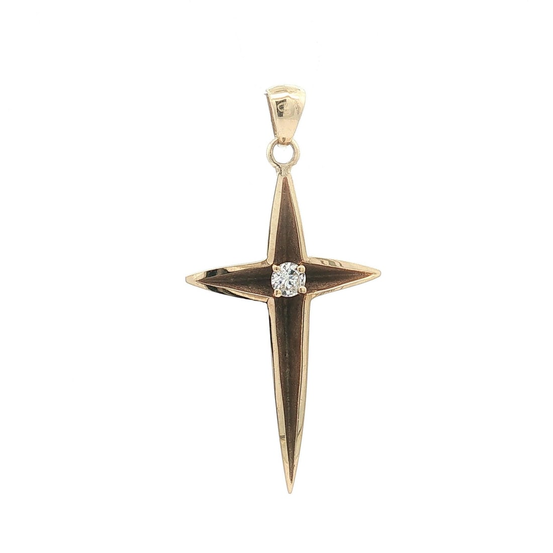 14k Yellow Gold Cross Pendant with Round Diamond (1 of 6)