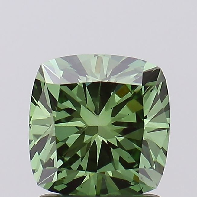 Loose Diamond - CUSHION MODIFIED 1.58ct Fancy Vivid Green VS2: Loose Diamond - CUSHION MODIFIED 1.58ct Fancy Vivid Green VS2 Source: This is a real non-mined Diamond that has been grown in a lab Shape: CUSHION MODIFIED Carats: 1.58 Color: Fancy Vivid Green Certif