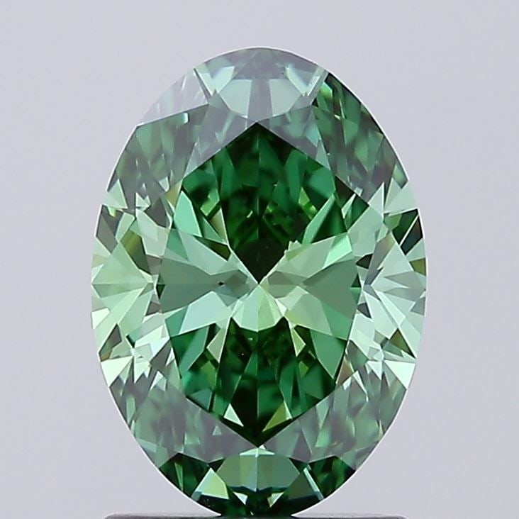 Loose Diamond - OVAL 1.53ct Fancy Vivid Green VVS2: Loose Diamond - OVAL 1.53ct Fancy Vivid Green VVS2 Source: This is a real non-mined Diamond that has been grown in a lab Shape: OVAL Carats: 1.53 Color: Fancy Vivid Green Certification: IGI The Diamon