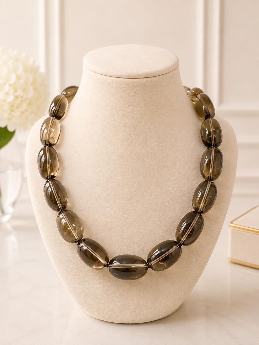 Smokey Quartz Bead Necklace with Yellow Gold Filled Toggle Clasp (1 of 6)