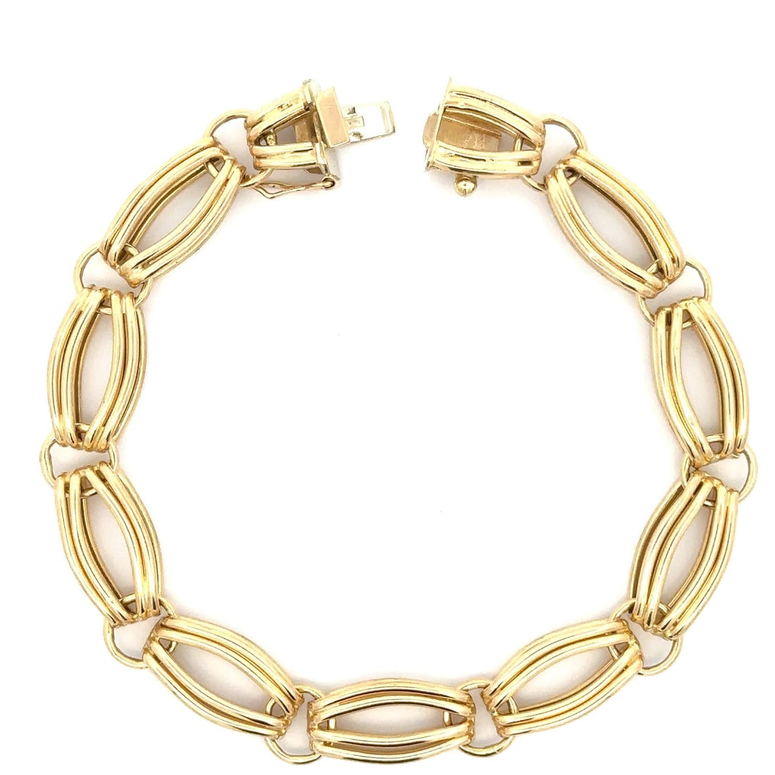 Italian 14k Yellow Gold Open Wire Link Bracelet with Safety Clasp: Italian 14k Yellow Gold Open Wire Link Bracelet with Safety Clasp This exquisite Italian Solid 14k Yellow Gold Open Wire Link Bracelet features a sophisticated design crafted from high-quality 14k sol