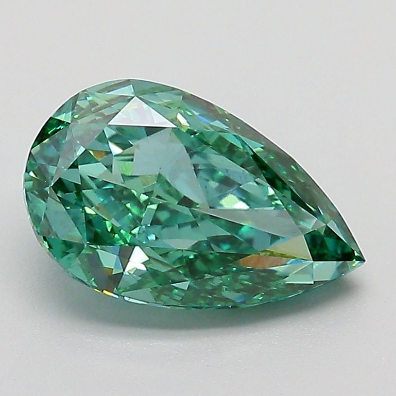 Loose Diamond - PEAR 2.1ct Fancy Vivid Green VS2: Loose Diamond - PEAR 2.1ct Fancy Vivid Green VS2 Source: This is a real non-mined Diamond that has been grown in a lab Shape: PEAR Carats: 2.1 Color: Fancy Vivid Green Certification: IGI The Diamond D