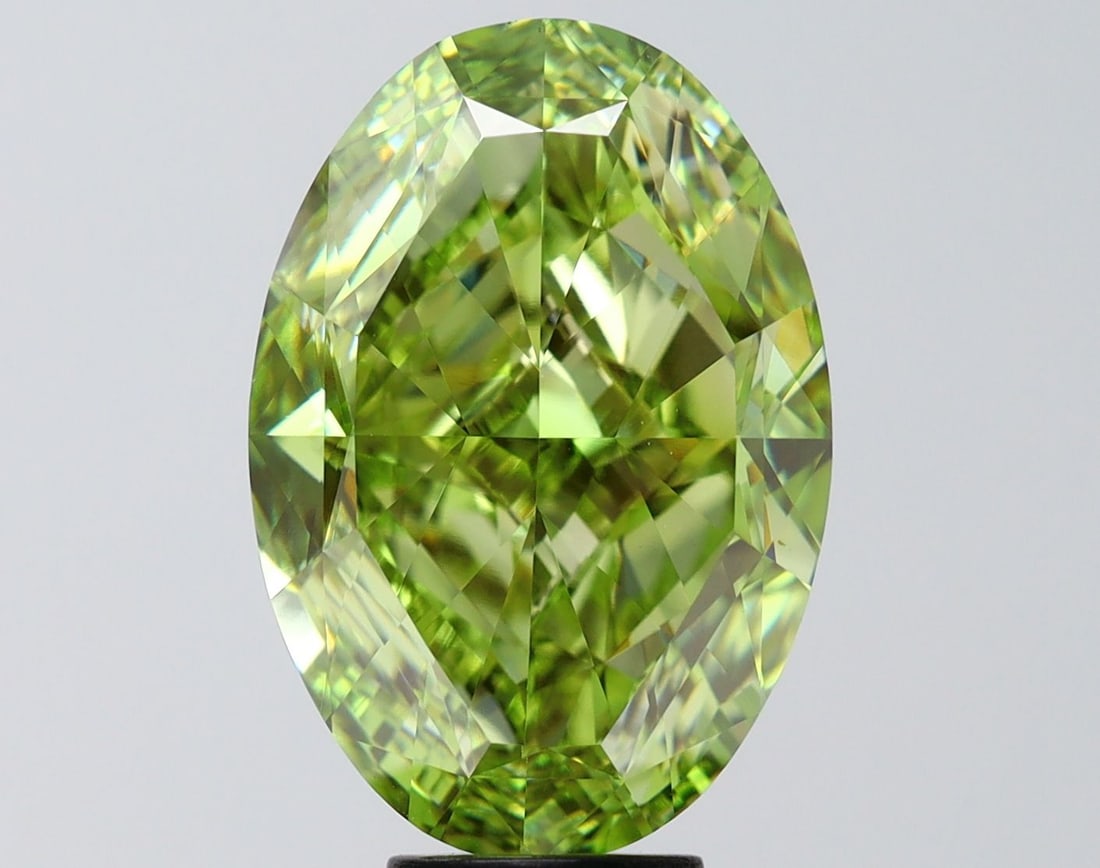 Loose Diamond - OVAL 10.01ct Fancy Vivid Green VVS2: Loose Diamond - OVAL 10.01ct Fancy Vivid Green VVS2 Source: This is a real non-mined Diamond that has been grown in a lab Shape: OVAL Carats: 10.01 Color: Fancy Vivid Green Certification: IGI Video: