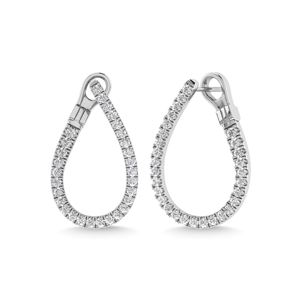 Diamond 1 Ct.Tw. Hoop Earrings in 14K White Gold: Diamond 1 Ct.Tw. Hoop Earrings in 14K White Gold 14k White Gold Stone Color: G-h Stone Clarity: I1 This item may take 2-5 weeks for shipping. The Diamond Depot Guarantee: All items in this auction are