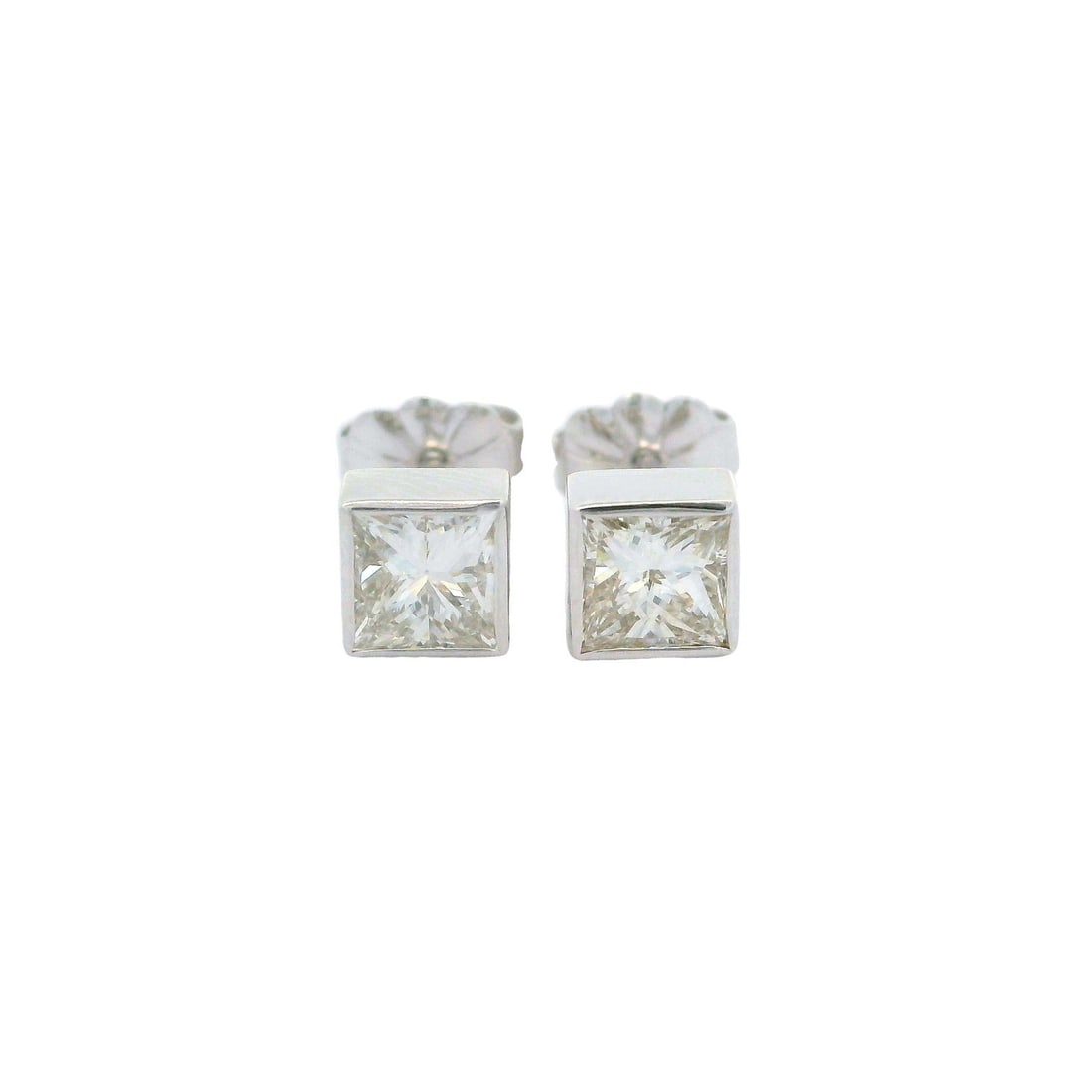 14k White Gold 1.04ct Princess Cut Diamond Square Stud Earrings: 14k White Gold 1.04ct Princess Cut Diamond Square Stud Earrings Elevate your jewelry collection with these exquisite geometric square stud earrings, crafted from solid 14k white gold. Featuring two