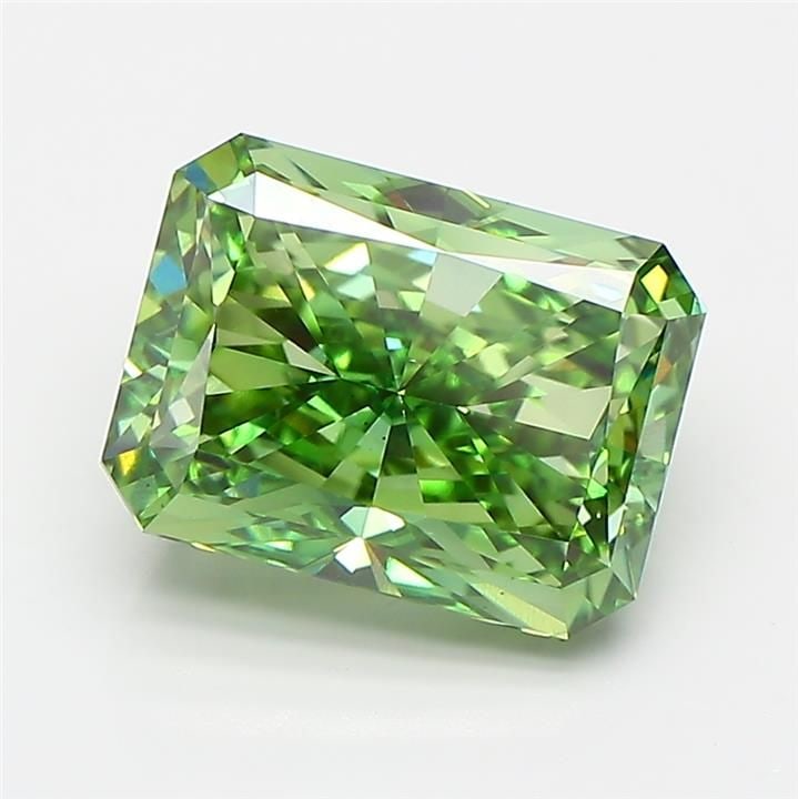 Loose Diamond - RADIANT 3.23ct Fancy Vivid Green VS1: Loose Diamond - RADIANT 3.23ct Fancy Vivid Green VS1 Source: This is a real non-mined Diamond that has been grown in a lab Shape: RADIANT Carats: 3.23 Color: Fancy Vivid Green Certification: IGI Video