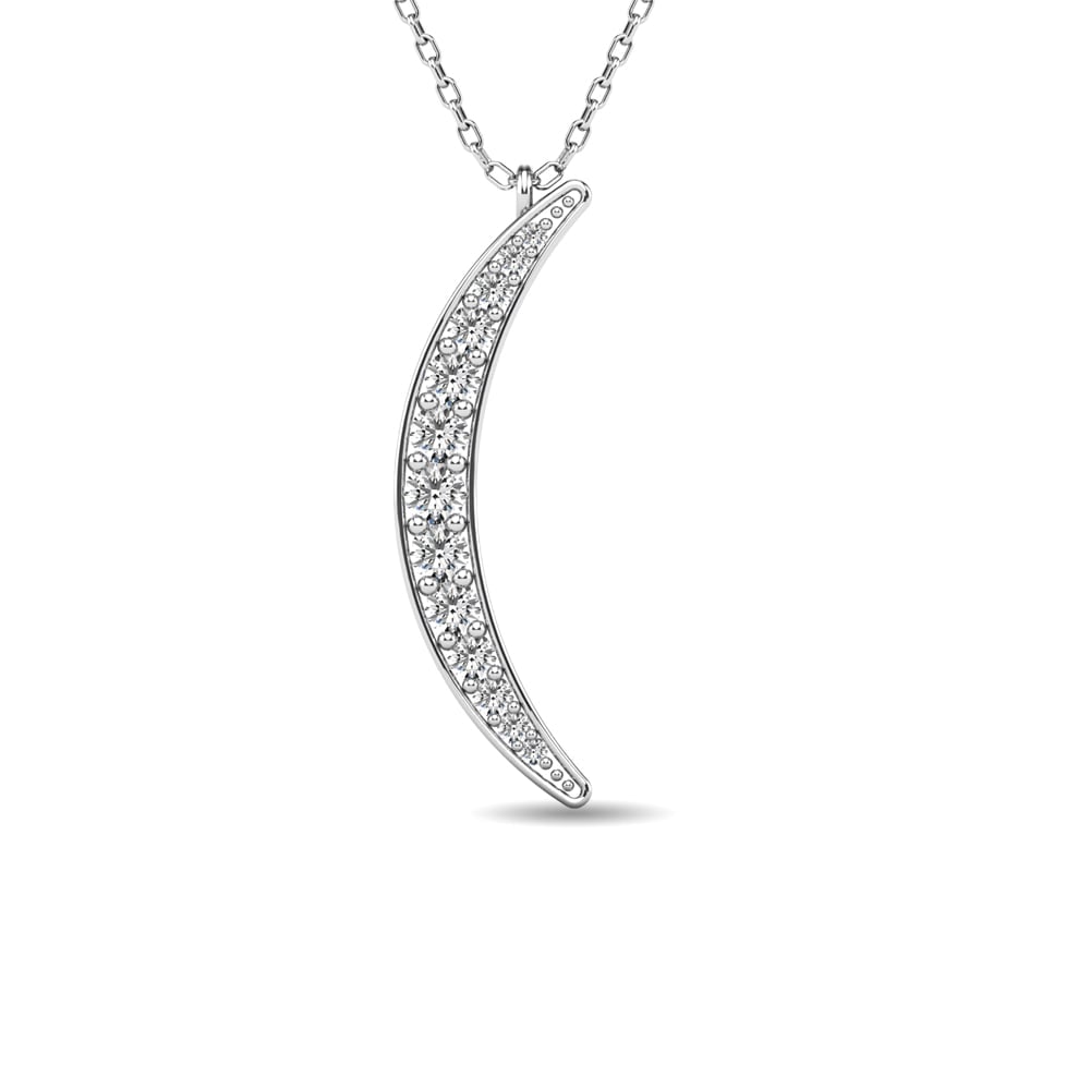 Diamond 1/6 Ct.tw Cresent Pendant in 10K White Gold: Diamond 1/6 Ct.tw Cresent Pendant in 10K White Gold 10k White Gold Stone Color: G-h Stone Clarity: I1 Unless otherwise specified, pendants that include a chain are paired with our standard 18-inch len