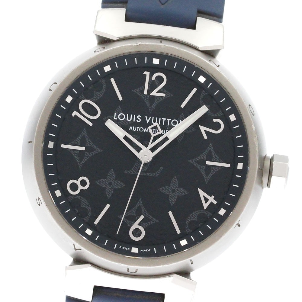 Louis Vuitton QA140 Tambour GM Monogram Eclipse automatic wristwatch: Louis Vuitton QA140 Tambour GM Monogram Eclipse automatic wristwatch Louis Vuitton Tambour Automatic GM Monogram Eclipse men's wristwatch with an automatic movement and date function. This watch featu