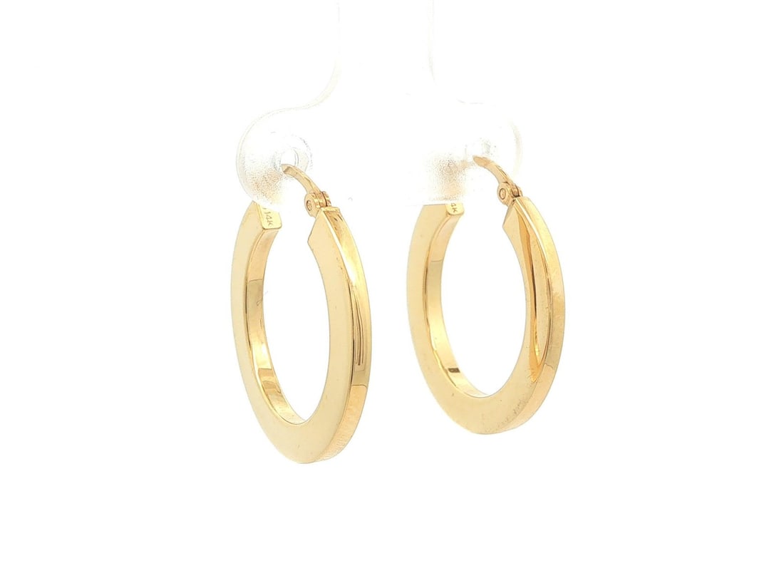 14k Yellow Gold Hoop Earrings Polished Snap Closure: 14k Yellow Gold Hoop Earrings Polished Snap Closure Classic dainty hoop earrings crafted in solid 14k yellow gold with a polished finish. Designed for pierced ears, they feature posts with snap closur