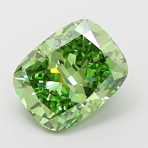 Loose Diamond - CUSHION MODIFIED 1.7ct Fancy Vivid Green VS1: Loose Diamond - CUSHION MODIFIED 1.7ct Fancy Vivid Green VS1 Source: This is a real non-mined Diamond that has been grown in a lab Shape: CUSHION MODIFIED Carats: 1.7 Color: Fancy Vivid Green Certific