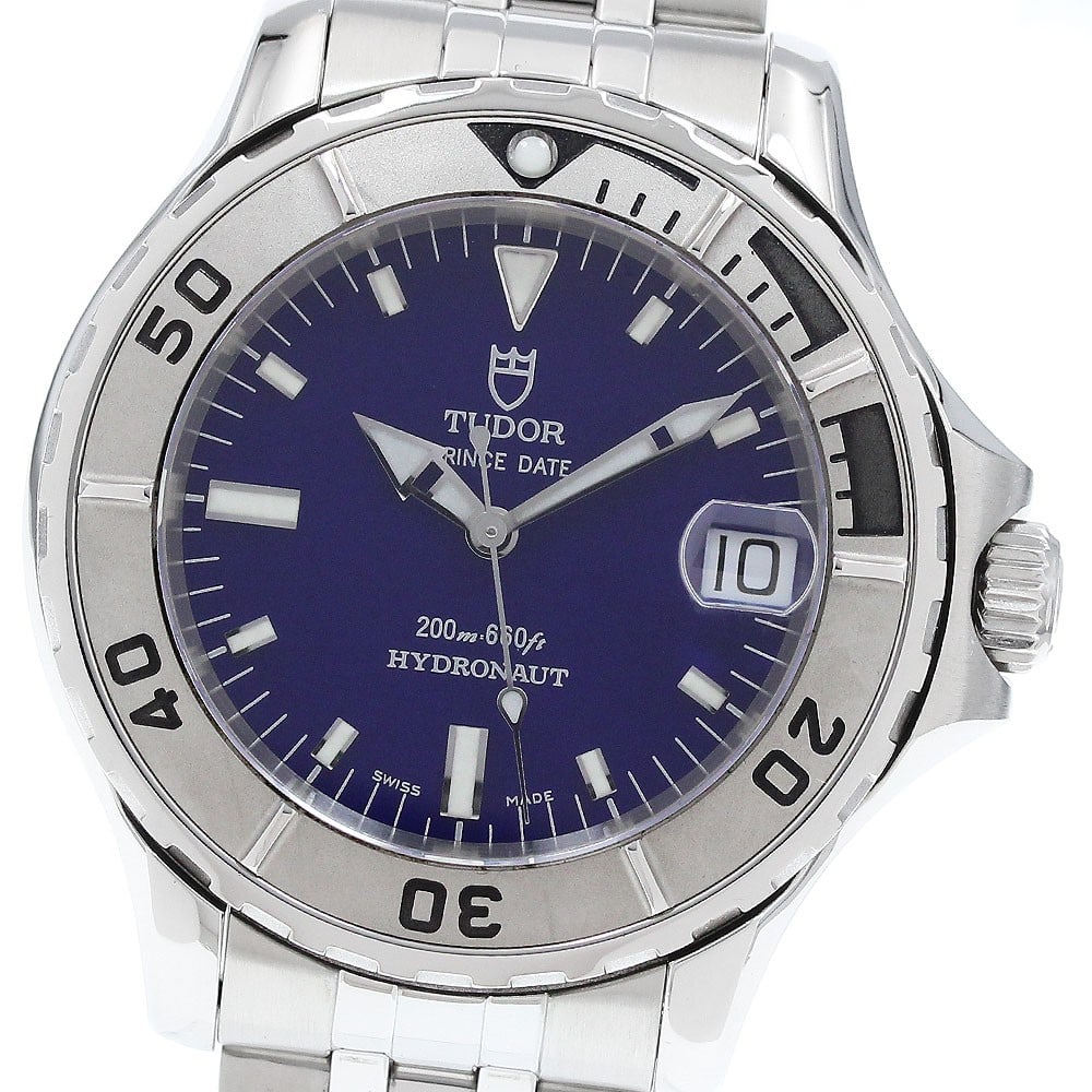 TUDOR Hydronaut 85190P automatic date wristwatch for men: TUDOR Hydronaut 85190P automatic date wristwatch for men TUDOR Hydronaut wristwatch featuring an automatic movement, blue dial, stainless steel case and bracelet, and date display. The watch shows min
