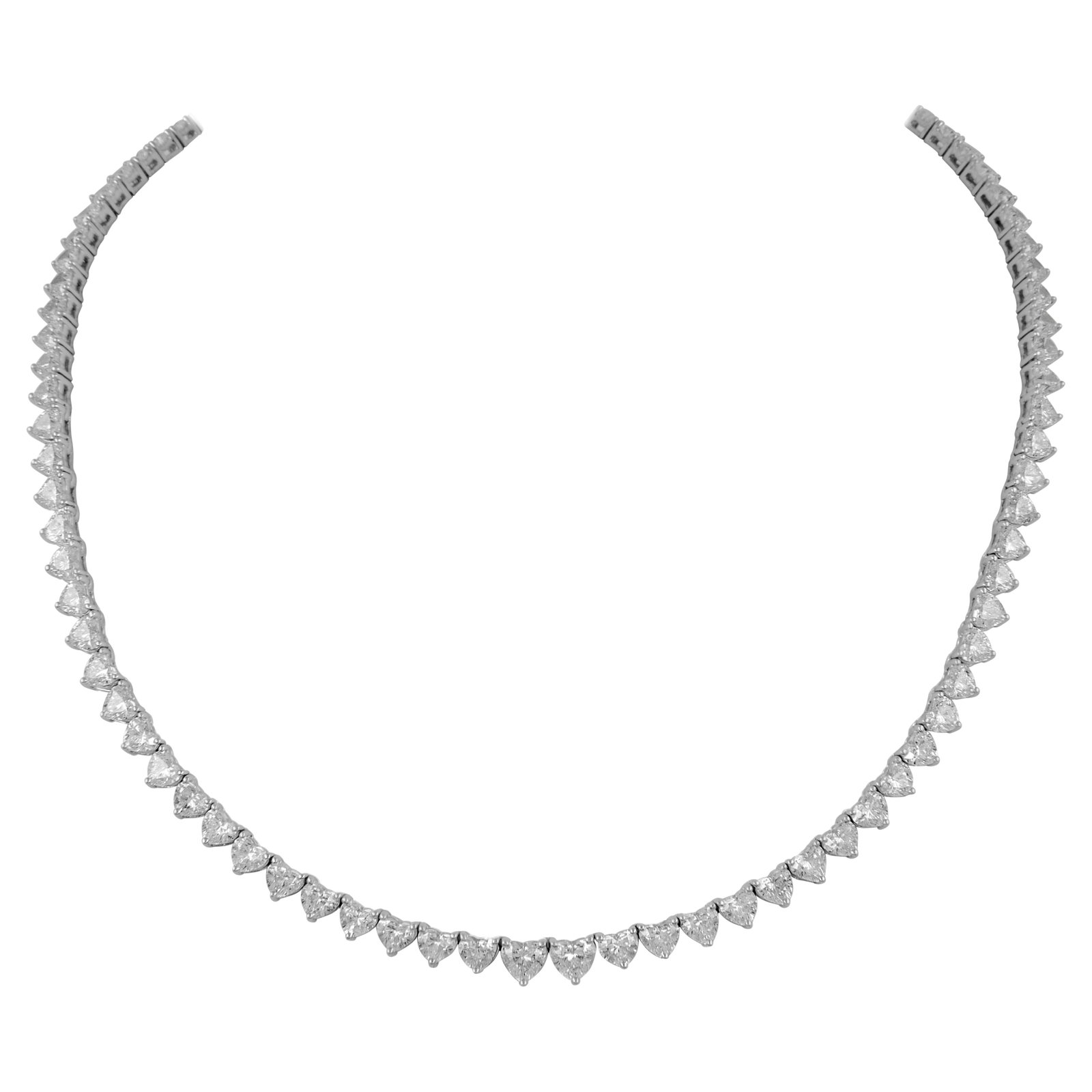 Heart Diamond Tennis Necklace 20.52ct 18k White Gold: Heart Diamond Tennis Necklace 20.52ct 18k White Gold Contemporary heart diamond tennis necklace in 18k white gold, featuring an alternating design with heart brilliant diamonds. The necklace has a tot