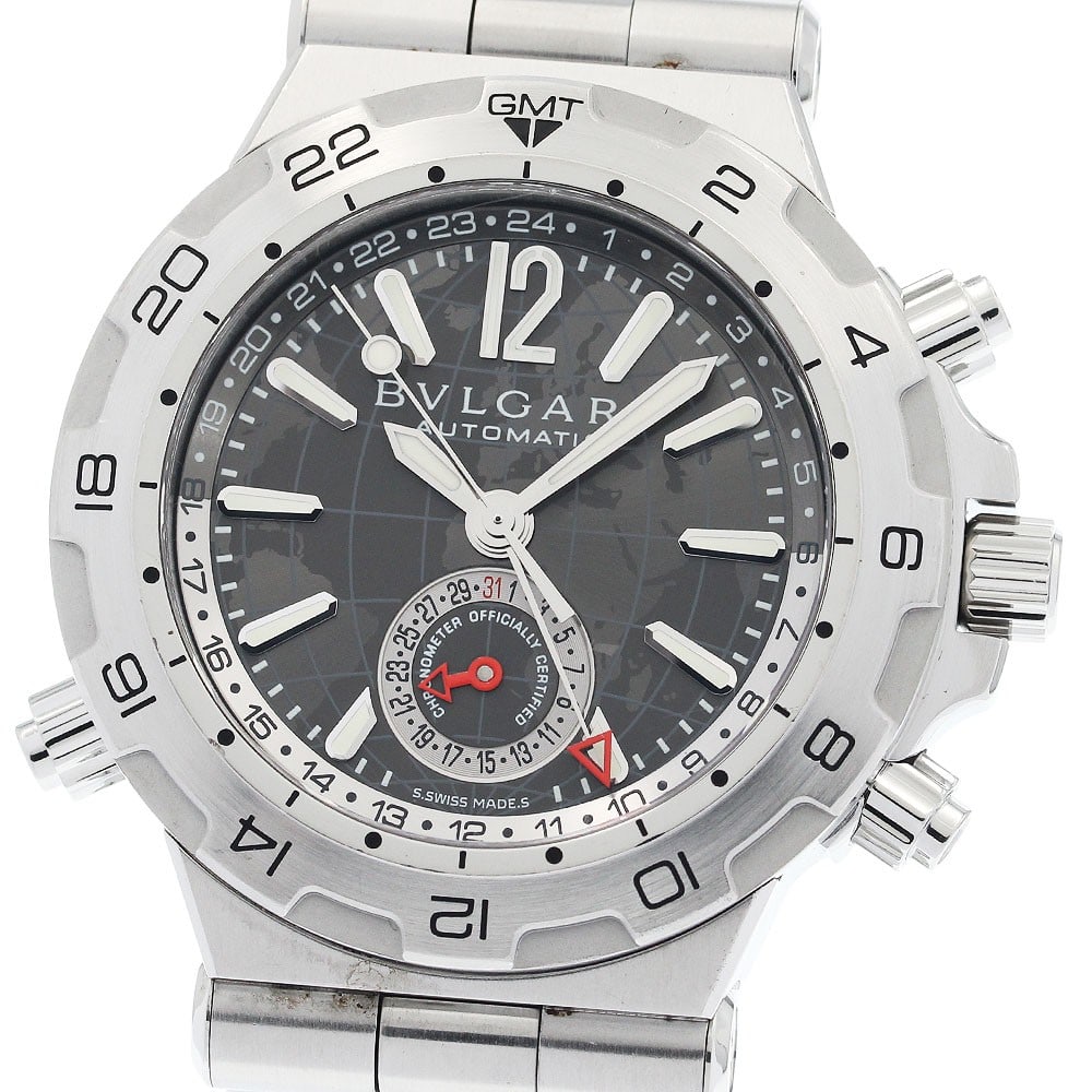 BVLGARI Diagono Professional DP42SGMT mens automatic GMT date watch: BVLGARI Diagono Professional DP42SGMT mens automatic GMT date watch BVLGARI Diagono Professional men's wristwatch with automatic movement, GMT and date functions, and a gray dial. This watch shows vis