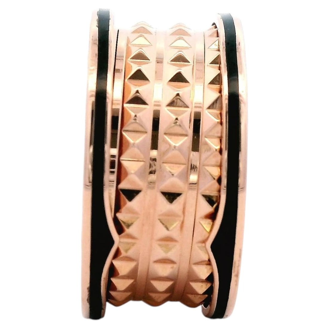Bvlgari B.Zero1 Rock ring 18k rose gold black enamel size 62 US 10: Bvlgari B.Zero1 Rock ring 18k rose gold black enamel size 62 US 10 Bvlgari B.Zero1 Rock ring in 18kt rose gold with black enamel. Contemporary design from 2020. European size 62, equivalent to US size