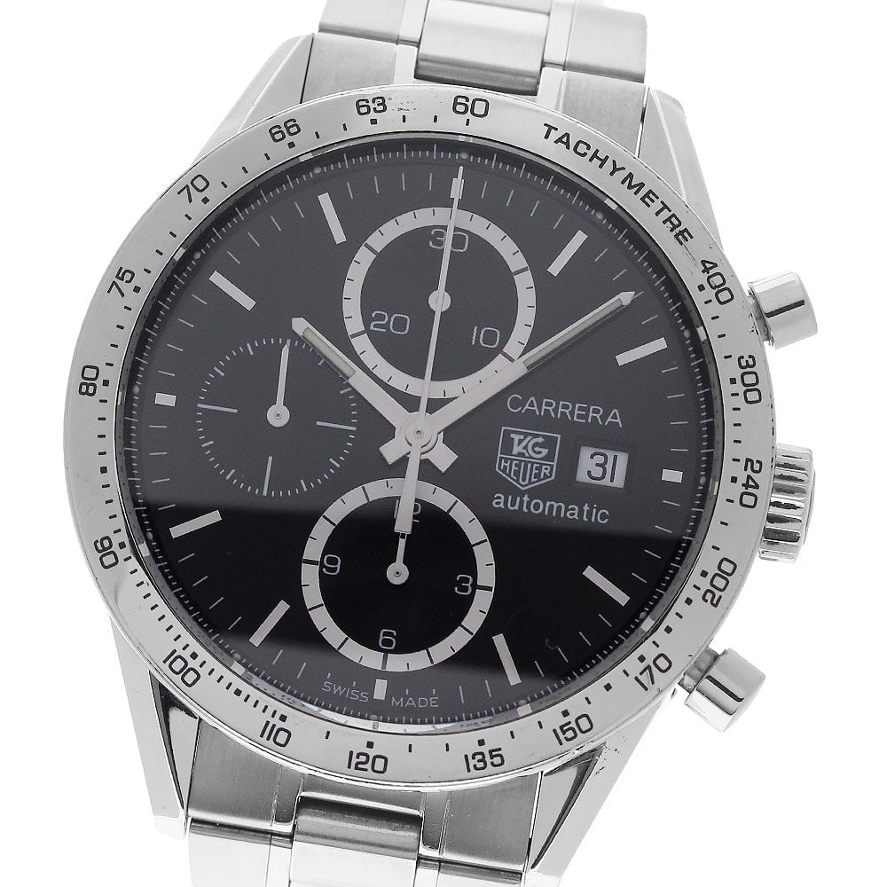 TAG Heuer Carrera Caliber 16 automatic chronograph men's watch CV2016-0: TAG Heuer Carrera Caliber 16 automatic chronograph men's watch CV2016-0 TAG Heuer Carrera Caliber 16 men's wristwatch with automatic movement, black dial, and stainless steel case and bracelet. This c