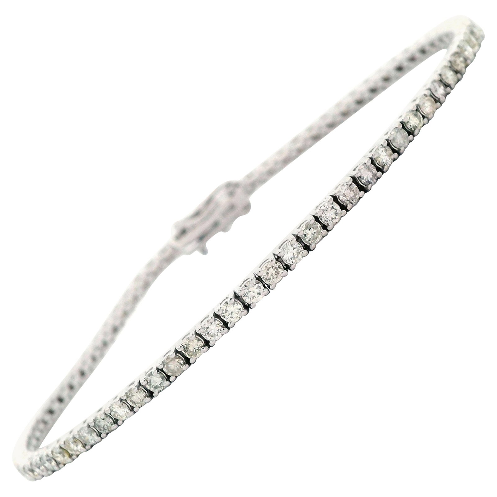 18k White Gold Diamond Tennis Bracelet 2.37ct: 18k White Gold Diamond Tennis Bracelet 2.37ct Contemporary diamond tennis bracelet set with 75 round diamonds totaling 2.37 ct in 18k white gold. The diamonds are approximately J-L color and SI clarit