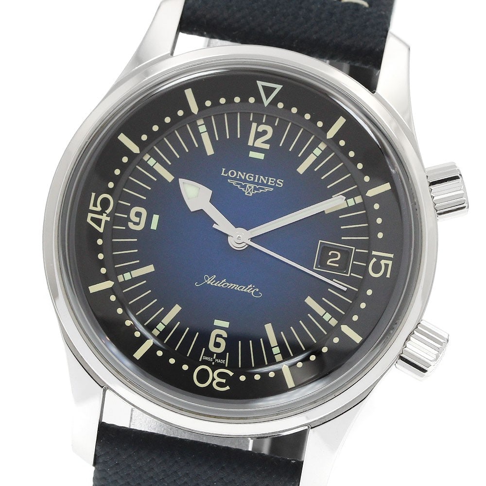 Longines Legend Diver Date Automatic Mens Wristwatch Ref L3.774.4.90.2: Longines Legend Diver Date Automatic Mens Wristwatch Ref L3.774.4.90.2 Longines Legend Diver Date automatic men's wristwatch with a navy dial and stainless steel case. It features a date display and c