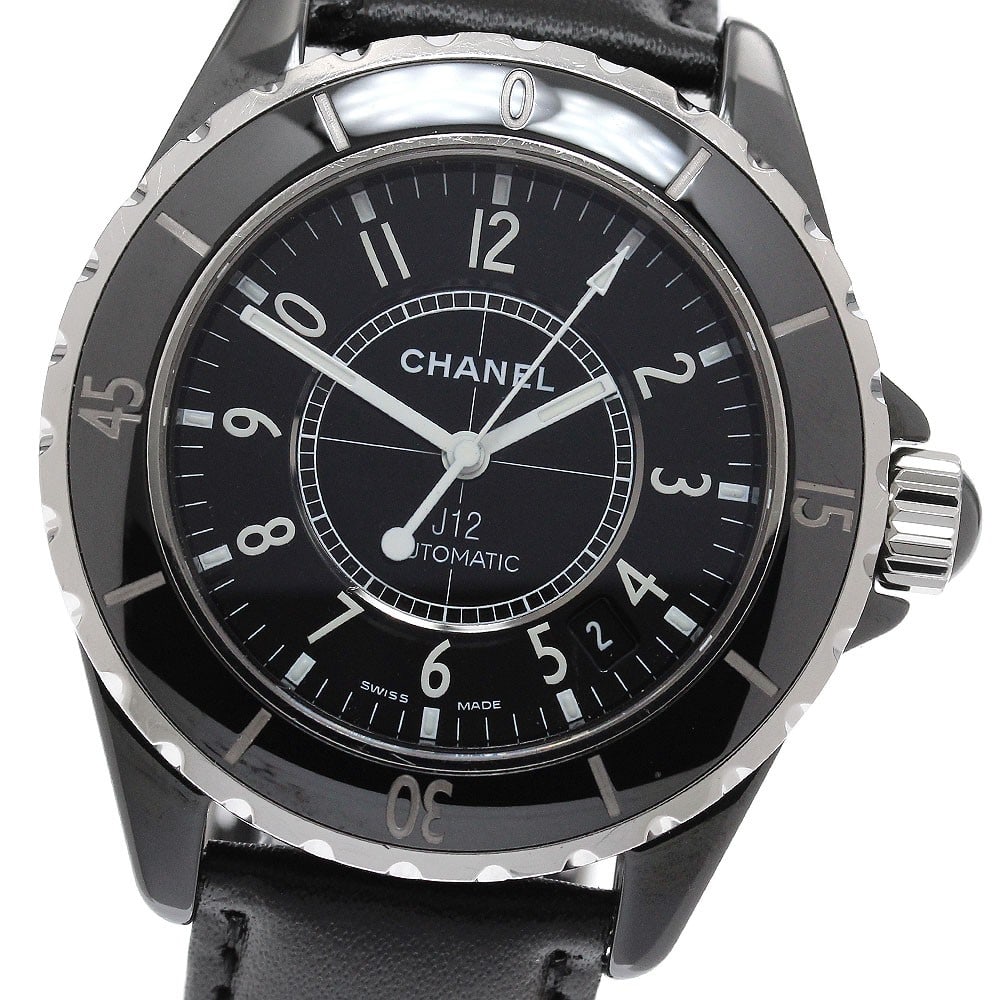 CHANEL J12 H0685 mens automatic date watch 38mm aftermarket strap: CHANEL J12 H0685 mens automatic date watch 38mm aftermarket strap CHANEL J12 men's wristwatch with automatic movement and date display. This watch features a black dial and a ceramic and stainless ste