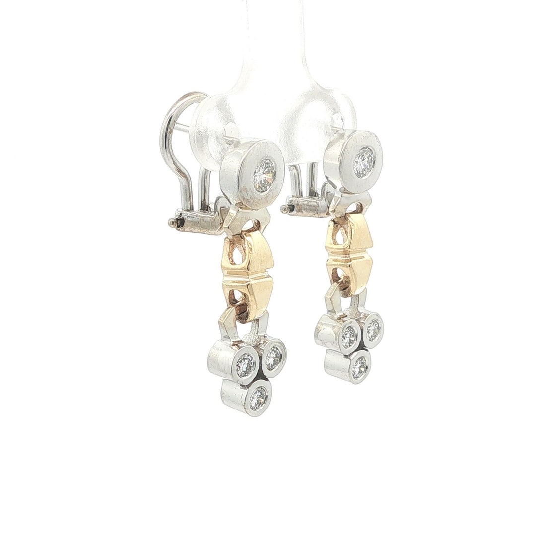 14k Yellow White Gold Diamond Cluster Drop Earrings 0.75ctw: 14k Yellow White Gold Diamond Cluster Drop Earrings 0.75ctw Elegant dangle drop earrings featuring a cluster design with natural round brilliant cut diamonds in yellow and white gold. The diamonds are