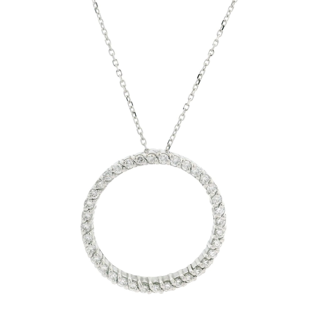 14k White Gold Diamond Circle of Life Pendant Necklace 0.38ctw: 14k White Gold Diamond Circle of Life Pendant Necklace 0.38ctw Un-used women's necklace featuring an open Circle of Life slide pendant set with numerous natural genuine round brilliant cut diamonds. T
