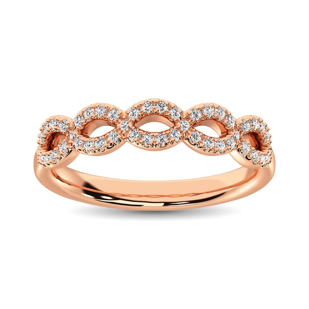 Diamond 1/4 Ct.Tw. Stack Band in 14K Rose Gold: Diamond 1/4 Ct.Tw. Stack Band in 14K Rose Gold 14k Rose Gold Stone Color: G-h Stone Clarity: I1 Each ring is presented in standard size 6.5. Complimentary resizing is available between sizes 510 (in 1