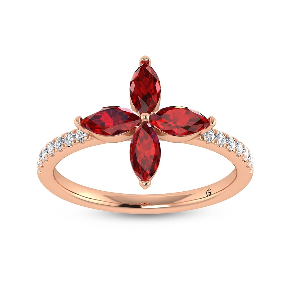 14K Rose Gold Diamond 1 1/3 Ct.Tw. & Ruby Fashion Ring: 14K Rose Gold Diamond 1 1/3 Ct.Tw. & Ruby Fashion Ring 14k Rose Gold Stone Color: G-h Stone Clarity: Si2 Each ring is presented in standard size 6.5. Complimentary resizing is available between sizes 