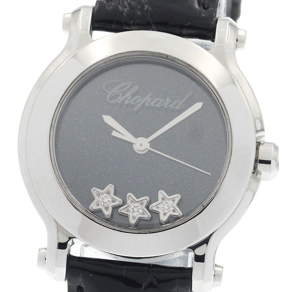 Chopard Happy Sport Night Sky Quartz Ladies Watch Ref 27 8509 3049: Chopard Happy Sport Night Sky Quartz Ladies Watch Ref 27 8509 3049 Chopard Happy Sport Night Sky quartz women's wristwatch with a stainless steel case, navy dial, and leather aftermarket strap. The wa