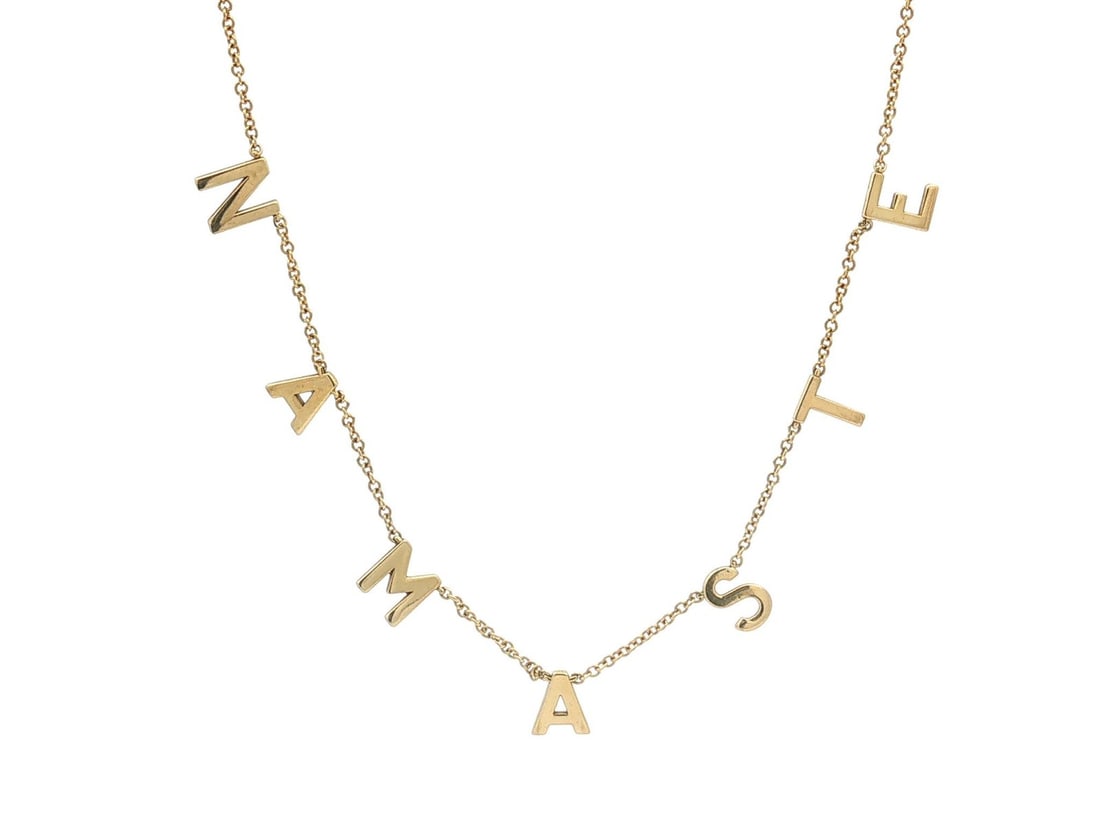 Adjustable Namaste Letter Necklace Gold Plated 925 Sterling Silver: Adjustable Namaste Letter Necklace Gold Plated 925 Sterling Silver Delicate adjustable Namaste letter necklace crafted in 925 sterling silver with gold plating. This women's necklace features a cable 