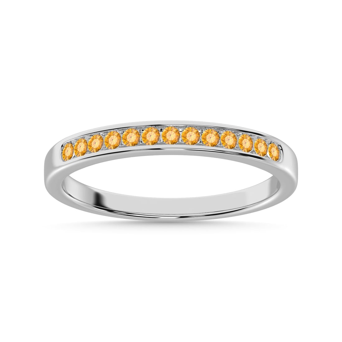 Citrine 1/4 Ct.Tw. Ladies Machine Band in 14K White Gold: Citrine 1/4 Ct.Tw. Ladies Machine Band in 14K White Gold 14k White Gold Stone Color: G-h Stone Clarity: Aaa Each ring is presented in standard size 6.5. Complimentary resizing is available between siz