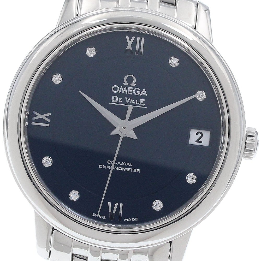 OMEGA De Ville Prestige 424.10.33.20.53.001 8P Diamond Date Automatic Watch: OMEGA De Ville Prestige 424.10.33.20.53.001 8P Diamond Date Automatic Watch OMEGA De Ville Prestige wristwatch with automatic Co-Axial movement and date display. This watch features a navy dial and st