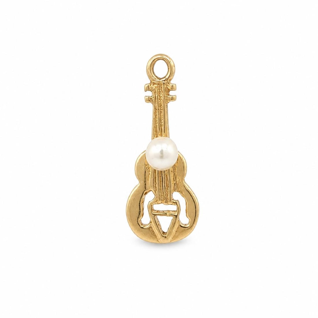 14k Yellow Gold Violin Charm Pendant with Pearl: 14k Yellow Gold Violin Charm Pendant with Pearl Vintage violin or viola charm pendant crafted in solid 14k yellow gold and set with a genuine cultured pearl. This collectible piece has a delicate musi