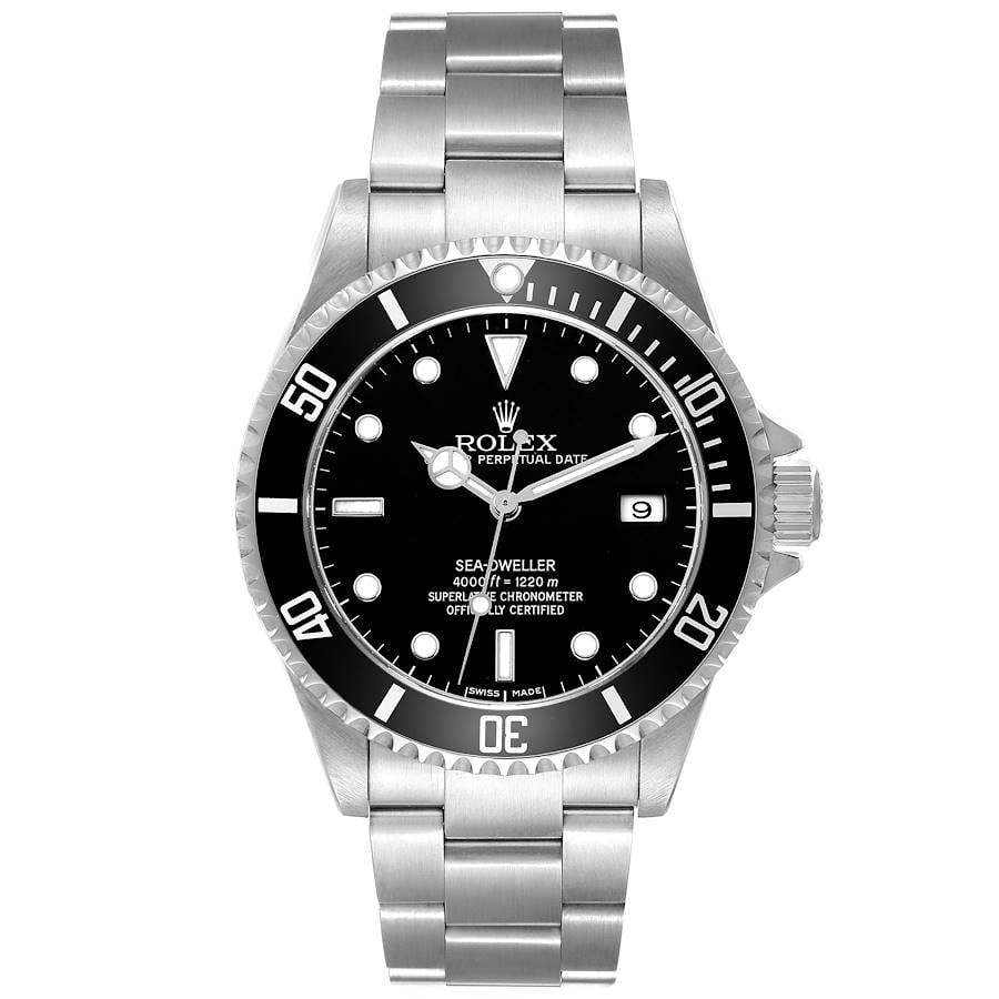 Rolex 16600 Sea-Dweller mens watch with black dial Oyster bracelet: Rolex 16600 Sea-Dweller mens watch with black dial Oyster bracelet Rolex Sea-Dweller reference 16600 with a black dial, rotating bezel, and Oyster bracelet. This men's watch is part of the Sea-Dweller