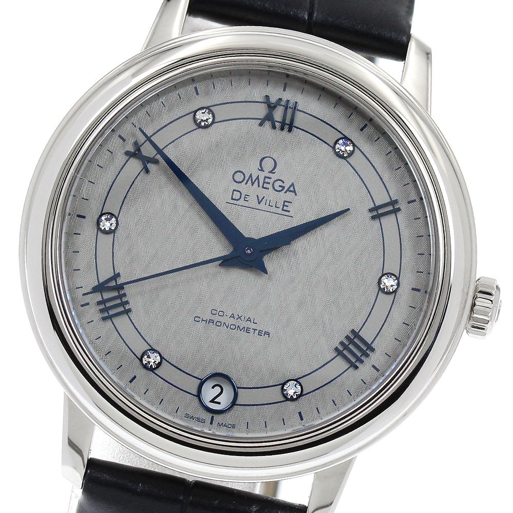 OMEGA De Ville Prestige 424.13.33.20.56.002 6-Diamond 33mm Ladies Watch: OMEGA De Ville Prestige 424.13.33.20.56.002 6-Diamond 33mm Ladies Watch OMEGA De Ville Prestige ladies wristwatch with a 6-diamond design and automatic movement. This watch features a gray dial, stain