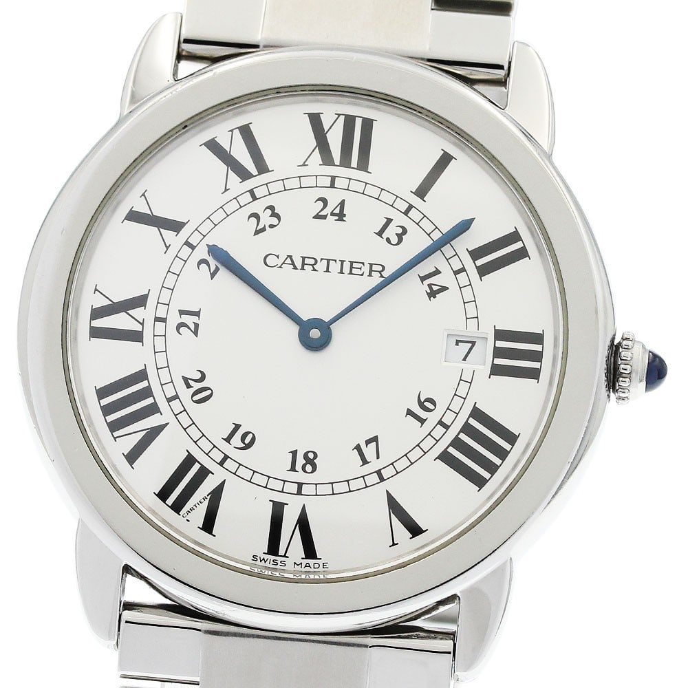 Cartier Ronde Solo LM mens quartz date watch ref W6701005: Cartier Ronde Solo LM mens quartz date watch ref W6701005 Cartier Ronde Solo LM men's wristwatch with a quartz movement and date function. This watch features a silver dial with a stainless steel case