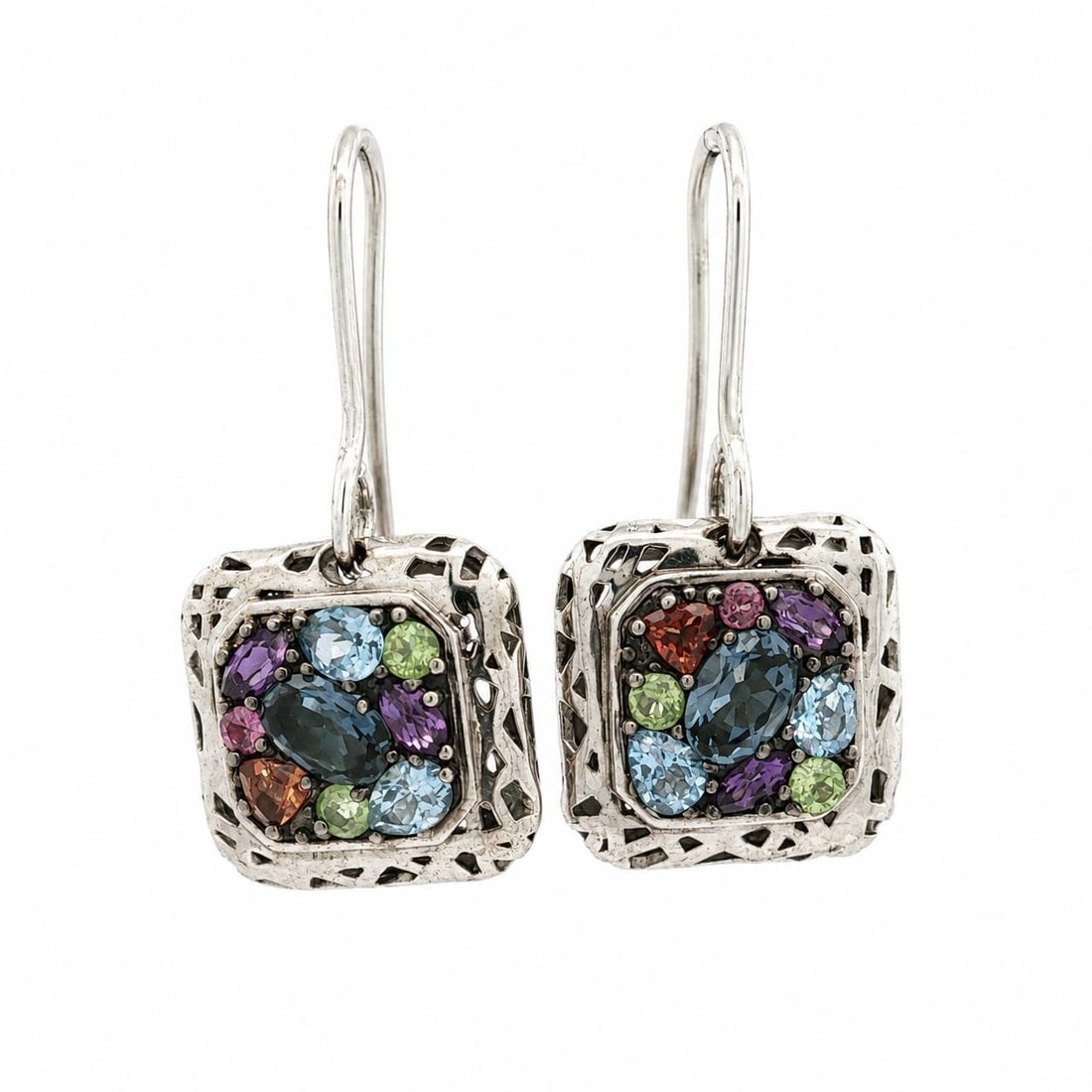 Effy Cluster Drop Earrings Sterling Silver Multi Gemstone: Effy Cluster Drop Earrings Sterling Silver Multi Gemstone Effy cluster drop dangle earrings crafted in solid sterling silver and set with natural genuine multi-color gemstones. The design features a c