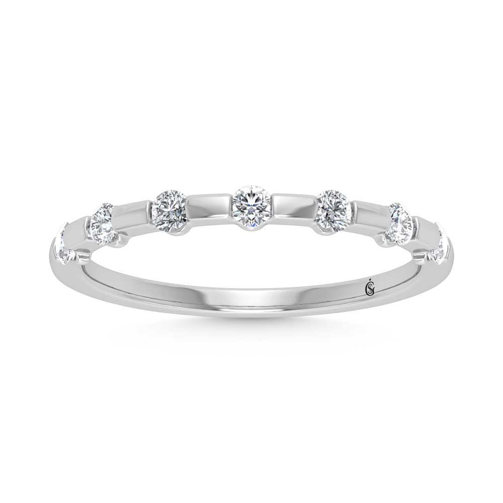 14K White Gold Diamond 1/4 Ct.Tw. Stackable Band: 14K White Gold Diamond 1/4 Ct.Tw. Stackable Band 14k White Gold Stone Color: G-h Stone Clarity: Si Each ring is presented in standard size 6.5. Complimentary resizing is available between sizes 510 (i