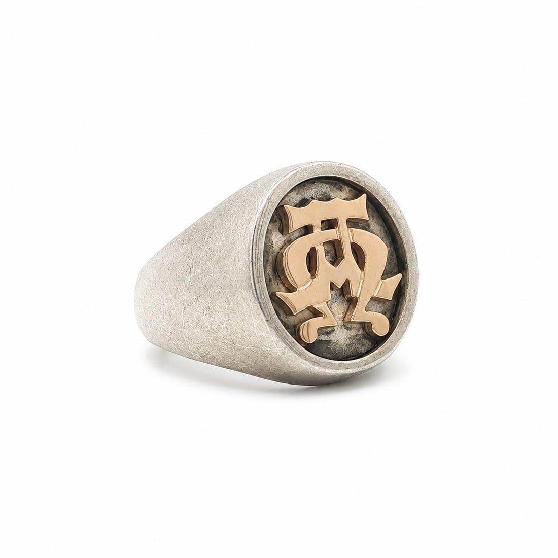 Sterling Silver Signet Ring with 14k Gold Alpha Omega Letters Size 7 (1 of 8)
