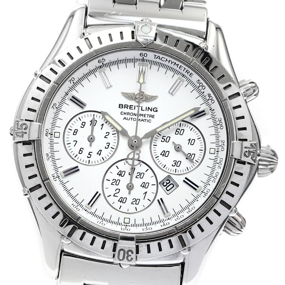 Breitling Shadow Flyback A35312 Mens Automatic Chronograph Watch: Breitling Shadow Flyback A35312 Mens Automatic Chronograph Watch Breitling Shadow Flyback men's wristwatch with automatic movement and a white dial. This chronograph features a date display and small 