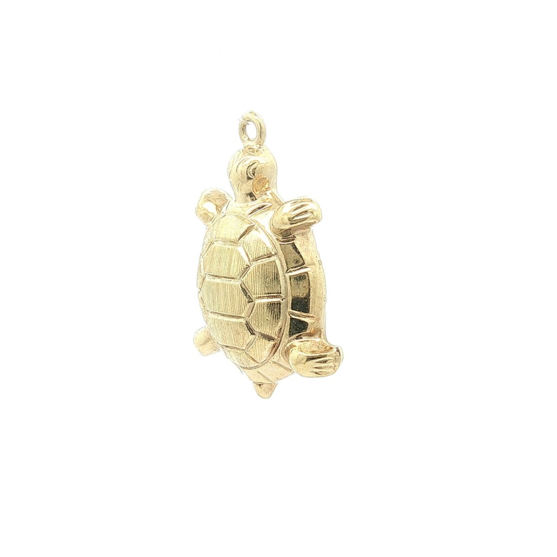 14k Yellow Gold Puffed Turtle Charm Pendant: 14k Yellow Gold Puffed Turtle Charm Pendant Vintage puffed turtle charm pendant crafted in solid 14k yellow gold with detailed styling. This collectible piece has no stone and retains its original fin