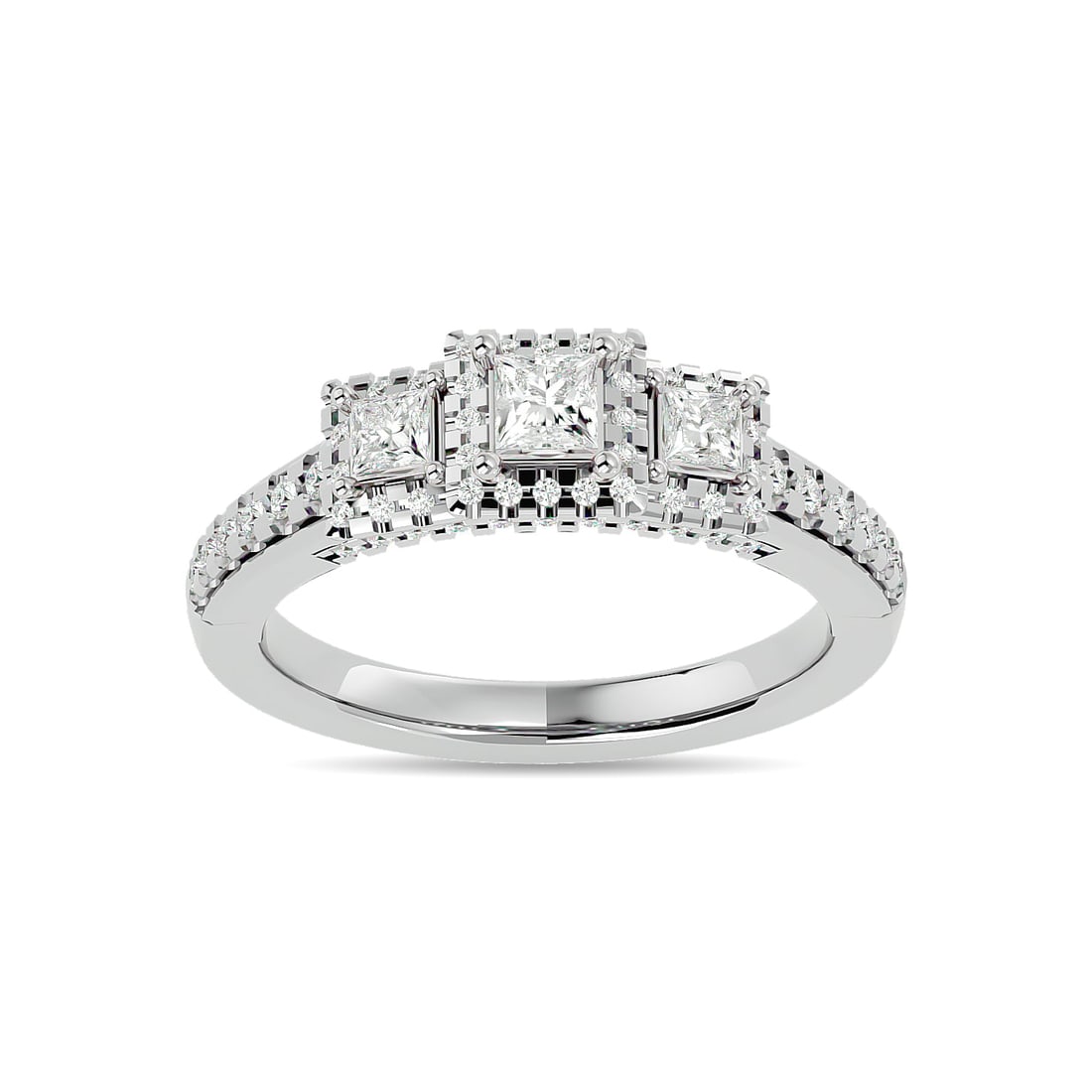 Diamond 1 Ct.Tw. Round and Princess Bridal Ring in 14K White Gold (1 of 3)