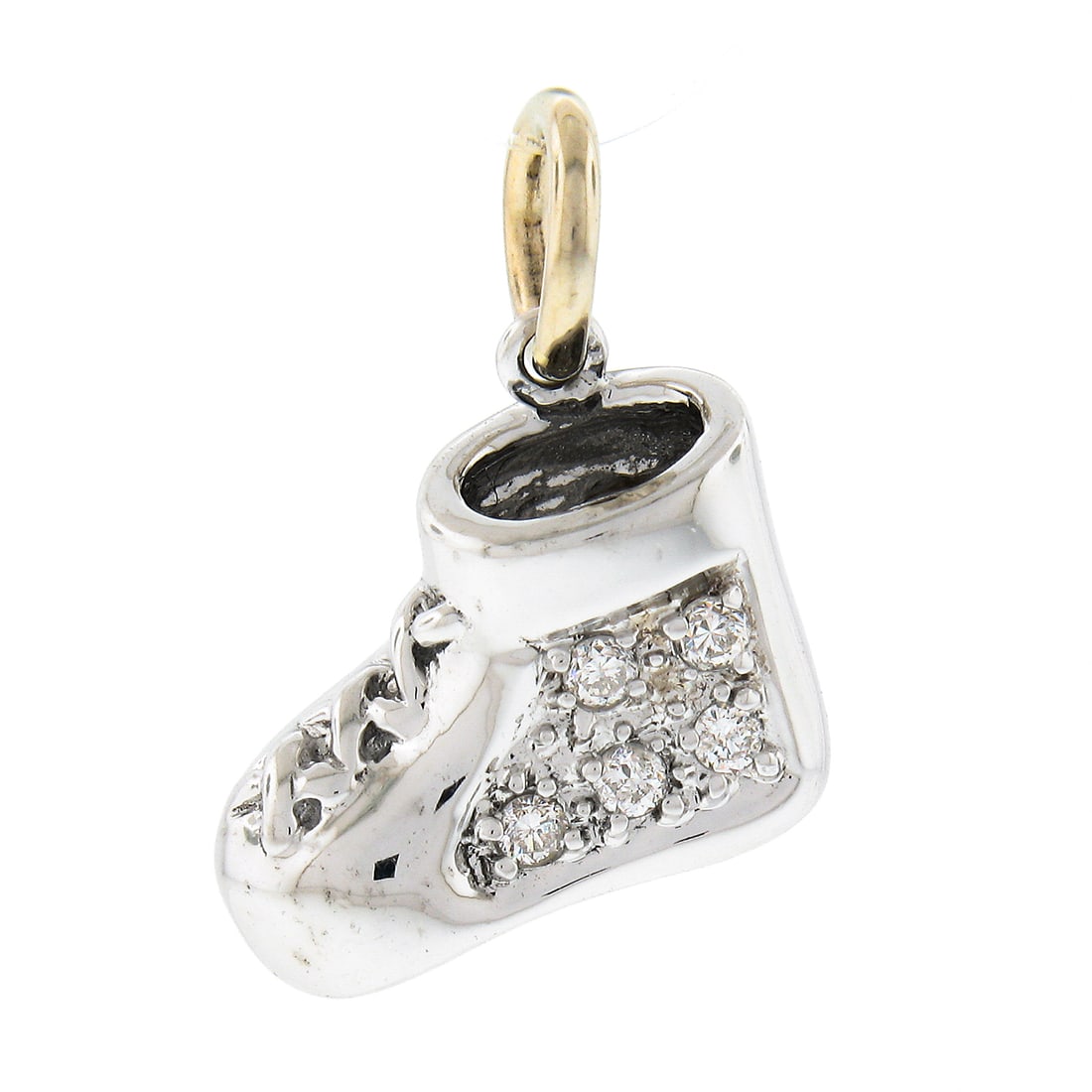 Lucky Baby Shoe Boot Charm Pendant 10K White Gold 0.07ct Diamond Pave (1 of 5)