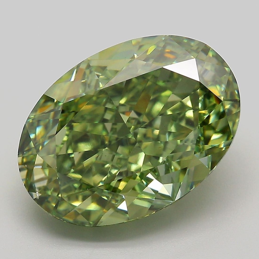 Loose Diamond - OVAL 8.93ct Fancy Vivid Green VS1: Loose Diamond - OVAL 8.93ct Fancy Vivid Green VS1 Source: This is a real non-mined Diamond that has been grown in a lab Shape: OVAL Carats: 8.93 Color: Fancy Vivid Green Certification: IGI Video: