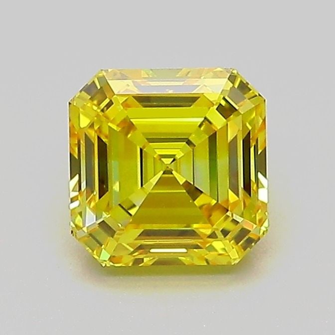 Loose Diamond - ASSCHER 1.06ct Fancy Vivid Yellow VVS2: Loose Diamond - ASSCHER 1.06ct Fancy Vivid Yellow VVS2 Source: This is a real non-mined Diamond that has been grown in a lab Shape: ASSCHER Carats: 1.06 Color: Fancy Vivid Yellow Certification: IGI Vi