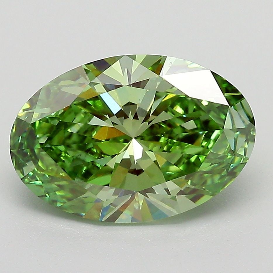 Loose Diamond - OVAL 3.0ct Fancy Vivid Green VS1: Loose Diamond - OVAL 3.0ct Fancy Vivid Green VS1 Source: This is a real non-mined Diamond that has been grown in a lab Shape: OVAL Carats: 3.0 Color: Fancy Vivid Green Certification: IGI The Diamond D