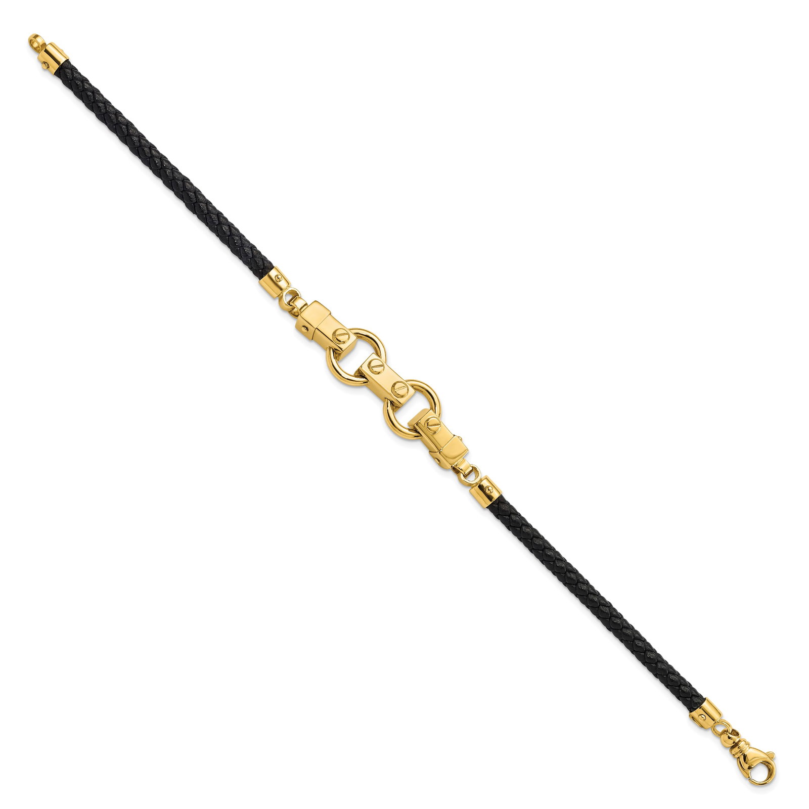 14K Polished Fancy Link Leather Bracelet: 14K Polished Fancy Link Leather Bracelet 14K Polished Fancy Link Leather Bracelet Metal: 14k Yellow Gold Weight: 9.48 grams Length: 8" This item may take 2-5 weeks for shipping. The Diamond Depot Guar