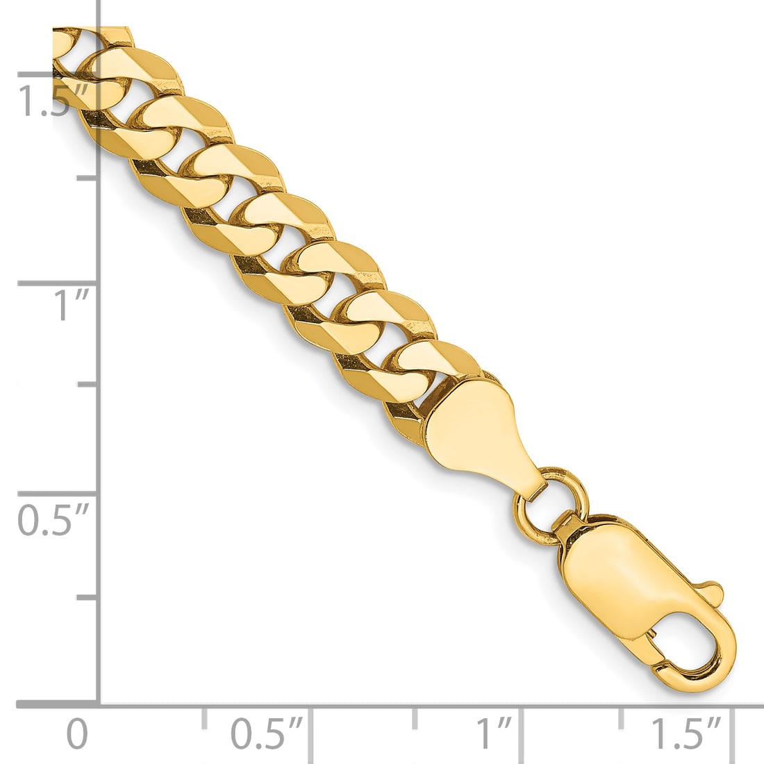 14k 6.25mm Flat Beveled Curb Chain: 14k 6.25mm Flat Beveled Curb Chain 14K 8.5 inch 6.25mm Flat Beveled Curb with Lobster Clasp Bracelet Metal: 14k Yellow Gold Weight: 12.84 grams Length: 8.5" Width: 6.25" This item may take 2-5 weeks f