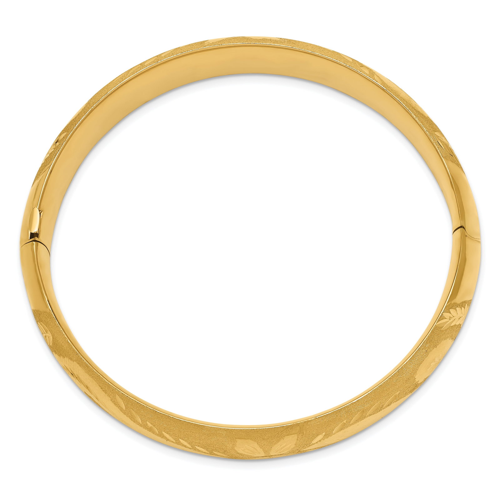 14k 9/16 Florentine Engraved Hinged Bangle Bracelet: 14k 9/16 Florentine Engraved Hinged Bangle Bracelet 14k 9/16 Florentine Engraved 14.50mm Hinged Round Bangle Bracelet Metal: 14k Yellow Gold Weight: 20.35 grams Length: 7" Width: 14.5" This item may t