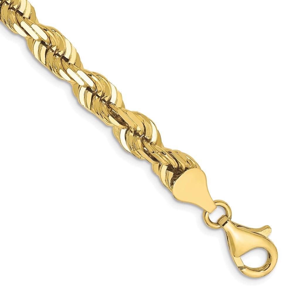 10k 6.5mm Diamond-cut Rope Chain: 10k 6.5mm Diamond-cut Rope Chain 10k 6.5mm Diamond-cut Rope Chain Metal: 10k Yellow Gold Weight: 27.52 grams Length: 9" Width: 6.5" This item may take 2-5 weeks for shipping. The Diamond Depot Guarant